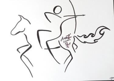 Desenho intitulada "Galop de l'amazone" por Michèle Baylet-Brunet, Obras de arte originais, Tinta