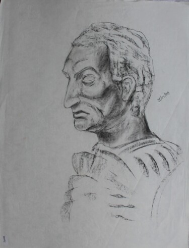 「Buste de César」というタイトルの描画 Michèle Baylet-Brunetによって, オリジナルのアートワーク, 木炭
