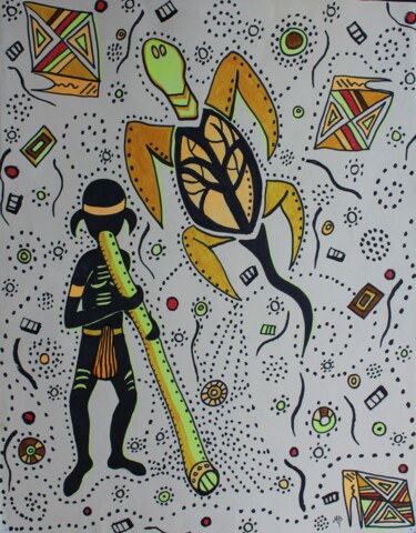 Dibujo titulada "Aborigène australie…" por Michèle Baylet-Brunet, Obra de arte original, Tinta