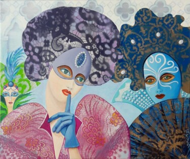 Painting titled "Masques et Bergamas…" by Michele Coca, Original Artwork, Acrylic Mounted on Wood Stretcher frame