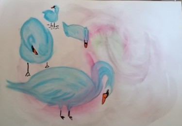 Peinture intitulée "la famille en bleu" par Michele Glaize, Œuvre d'art originale, Pastel