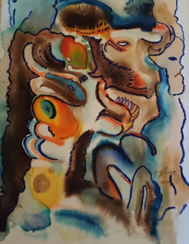 Peinture intitulée "L'homme qui tournai…" par Michele Glaize, Œuvre d'art originale, Encre