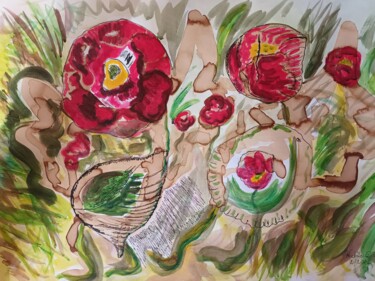 Peinture intitulée "Les pivoines dans l…" par Michele Glaize, Œuvre d'art originale, Acrylique