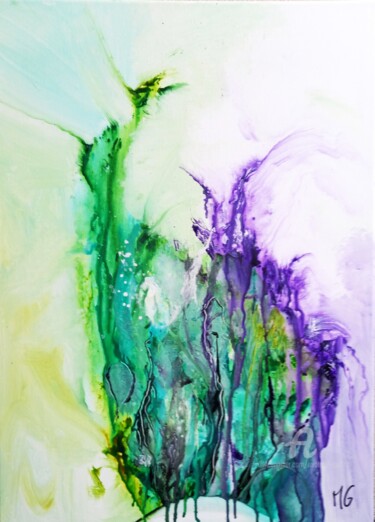 Painting titled "GLYCINE / WISTERIA" by Michele Guillot, Original Artwork, Acrylic Mounted on Wood Stretcher frame