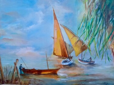 Peinture intitulée "Voiles d'Afrique" par Michèle Labbre Cayla, Œuvre d'art originale, Huile