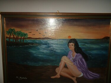 Painting titled "Donna in scogliera…" by Michele Montalto, Original Artwork, Oil