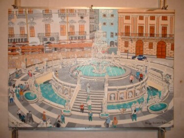 Painting titled "Fontana di Piazza P…" by Michele Montalto, Original Artwork, Oil