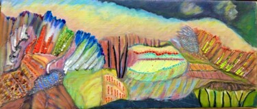 Painting titled "Mystic landscape" by Michèle Péré, Original Artwork, Oil Mounted on Wood Stretcher frame