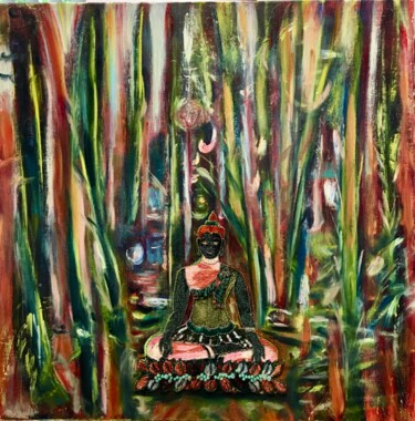 Malarstwo zatytułowany „Jardin de Bouddha” autorstwa Michèle Péré, Oryginalna praca, Olej Zamontowany na Drewniana rama noszy