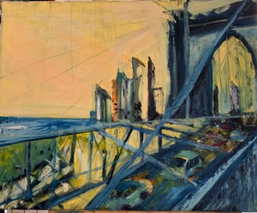 Malerei mit dem Titel "The bridge" von Michele Sardain, Original-Kunstwerk, Öl Auf Keilrahmen aus Holz montiert