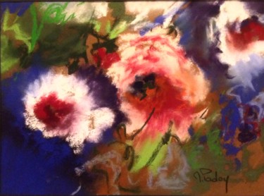 Painting titled "Roses Poudrées" by Michèle Padoy, Original Artwork, Pastel Mounted on Cardboard