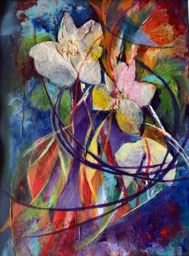 Pintura intitulada "Phalaenopsis en amb…" por Michèle Padoy, Obras de arte originais, Pastel Montado em Vidro