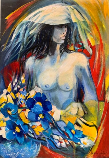 Peinture intitulée "Femme androgyne au…" par Michèle Padoy, Œuvre d'art originale, Acrylique