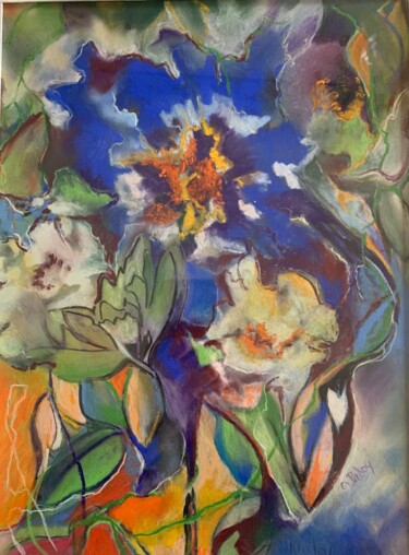 Schilderij getiteld "So blue flower" door Michèle Padoy, Origineel Kunstwerk, Pastel