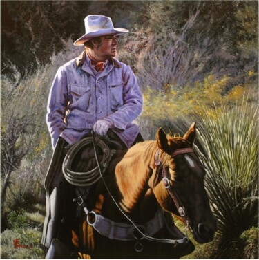 Pittura intitolato "cowboy" da Michele Fiore, Opera d'arte originale, Olio