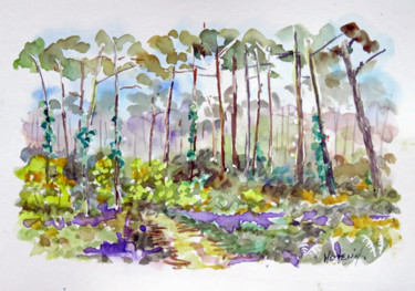 Malerei mit dem Titel "Forêt Landaise" von Michel Hamelin, Original-Kunstwerk, Aquarell