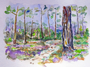 Painting titled "Pinède landaise" by Michel Hamelin, Original Artwork, Watercolor