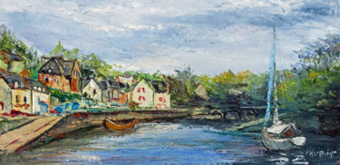 Peinture intitulée "Pont Aven vu du port" par Michel Hamelin, Œuvre d'art originale, Huile Monté sur Châssis en bois