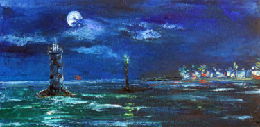 Peinture intitulée "Pleine lune sur la…" par Michel Hamelin, Œuvre d'art originale, Aquarelle Monté sur Châssis en bois