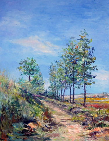 Painting titled "Le chemin creux 2" by Michel Hamelin, Original Artwork, Oil Mounted on Wood Stretcher frame