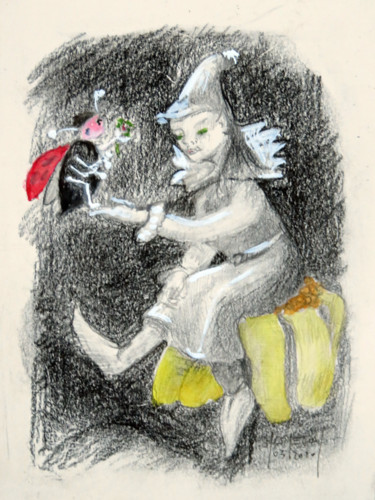 Painting titled "La korrigane et la…" by Michel Hamelin, Original Artwork, Conté