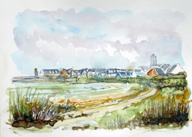 Painting titled "Léchiagat vue du Lé…" by Michel Hamelin, Original Artwork, Watercolor