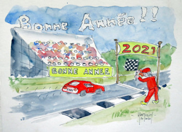 Painting titled "bonne année 2021 en…" by Michel Hamelin, Original Artwork, Watercolor
