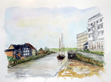 Schilderij getiteld "Quimper le cap Horn…" door Michel Hamelin, Origineel Kunstwerk, Aquarel