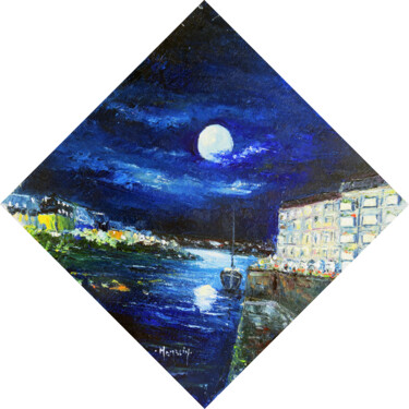 Painting titled "pleine lune sur le…" by Michel Hamelin, Original Artwork, Oil