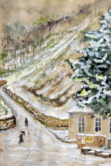 Painting titled "Quimper le mont Fru…" by Michel Hamelin, Original Artwork, Watercolor