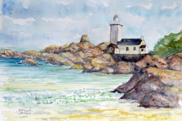 Malarstwo zatytułowany „Le phare de Pontusv…” autorstwa Michel Hamelin, Oryginalna praca, Akwarela