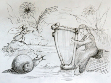 Disegno intitolato "Concert pour un esc…" da Michel Hamelin, Opera d'arte originale, Matita