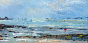 Peinture intitulée "Penmarch : la plage…" par Michel Hamelin, Œuvre d'art originale, Huile Monté sur Châssis en bois