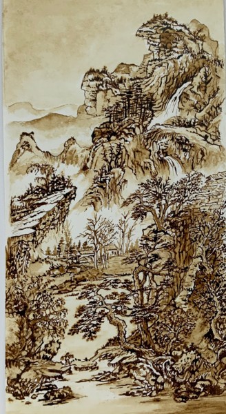 Desenho intitulada "Montagnes ." por Michel Kulisa, Obras de arte originais, Tinta