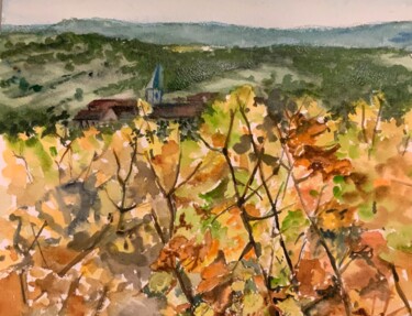 Peinture intitulée "Vignes à Rimont" par Michel Kulisa, Œuvre d'art originale, Aquarelle