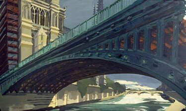 「Pont au Double and…」というタイトルの絵画 Michelle Auboironによって, オリジナルのアートワーク, オイル