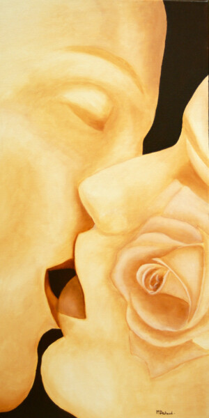 Painting titled "Rose baiser N° 4" by Michelle Dechaud, Original Artwork, Oil