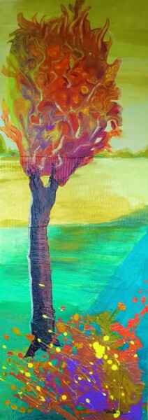 Malerei mit dem Titel "la route en vert" von Michelle Dechaud, Original-Kunstwerk, Acryl