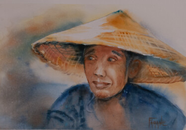 「Chinois au chapeau」というタイトルの絵画 Michelle Thébault (Farane)によって, オリジナルのアートワーク, 水彩画