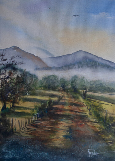 Painting titled "Chemin basque" by Michelle Thébault (Farane), Original Artwork, Watercolor