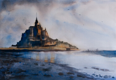Peinture intitulée "Le mont Saint Michel" par Michelle Thébault (Farane), Œuvre d'art originale, Aquarelle