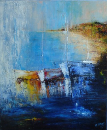 Peinture intitulée "Les barques" par Michelle Millot, Œuvre d'art originale, Huile