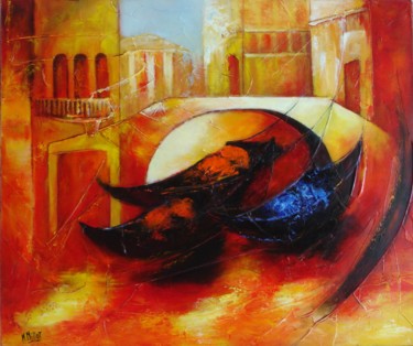Peinture intitulée "Jeu de gondoles" par Michelle Millot, Œuvre d'art originale, Huile