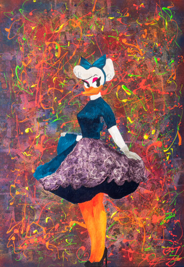 Painting titled "Daisy Duck in Blue…" by Michel Meppelink, Original Artwork, Acrylic