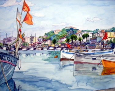 Peinture intitulée "Le port du Lavandou…" par Michel Munier, Œuvre d'art originale