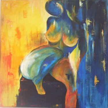 Painting titled "nu jaune" by Joelle Michenet, Original Artwork, Acrylic
