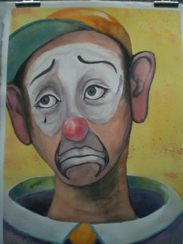Peinture intitulée "jeune clown triste" par Mickael Thébault, Œuvre d'art originale
