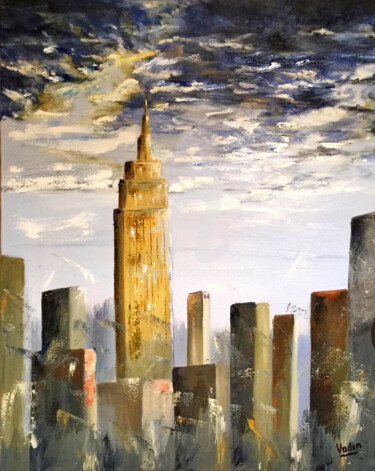 Painting titled "New-York The Empire" by Mickael Vadin, Original Artwork, Oil