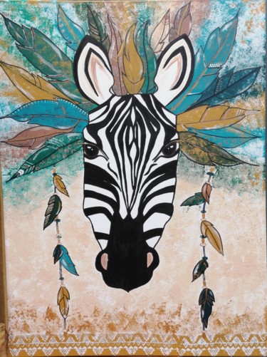 Painting titled "Ethnic Zebra 2020" by Marie Miclo, Original Artwork, Acrylic