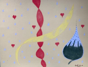 Pintura intitulada "Pluie d'Amour !" por Miel, Obras de arte originais, Pastel
